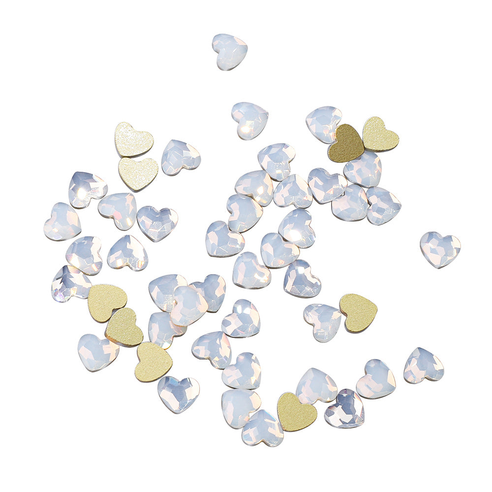 Heart Shape White Opal Glass Flat Back Fancy Rhinestones WholesaleRhinestone