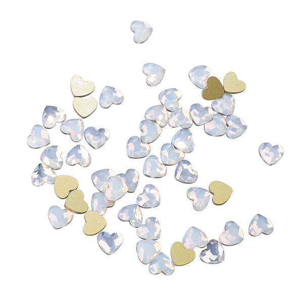 Heart Shape White Opal Glass Flat Back Fancy Rhinestones WholesaleRhinestone