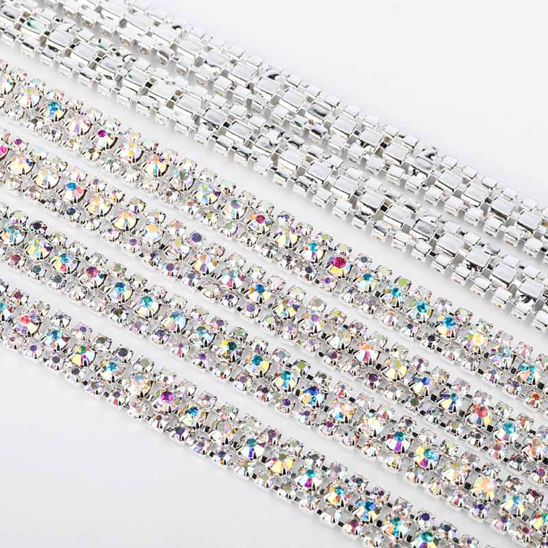10 Yards Crystal AB Rhinestones Close Cup Chain -  3 Rows Silver Base Secondary image