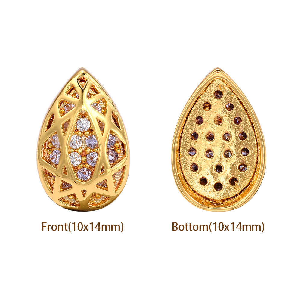 Drop Shape Golden Plated High-Quality Sew-on Alloy Charms Inlaid Cubic Zirconia