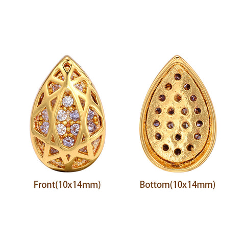 Drop Shape Golden Plated High-Quality Sew-on Alloy Charms Inlaid Cubic Zirconia