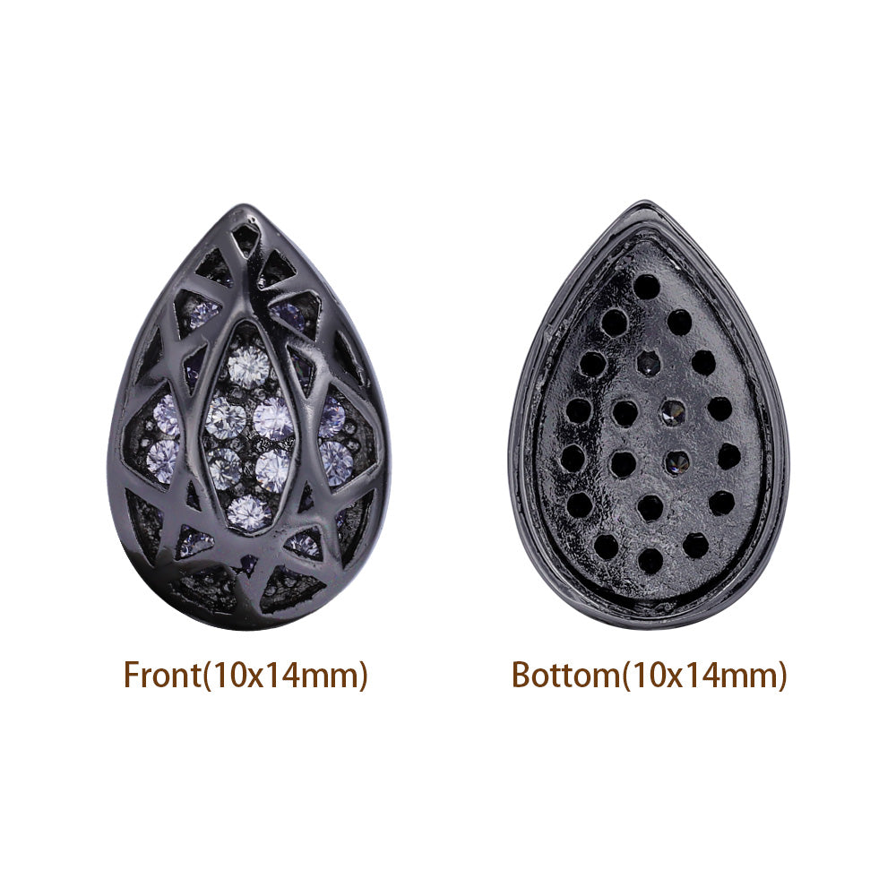 Drop Shape Hematite Plated High-Quality Sew-on Alloy Charms Inlaid Cubic Zirconia WholesaleRhinestone