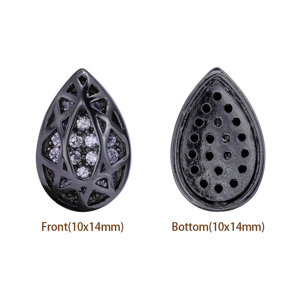 Drop Shape Hematite Plated High-Quality Sew-on Alloy Charms Inlaid Cubic Zirconia WholesaleRhinestone
