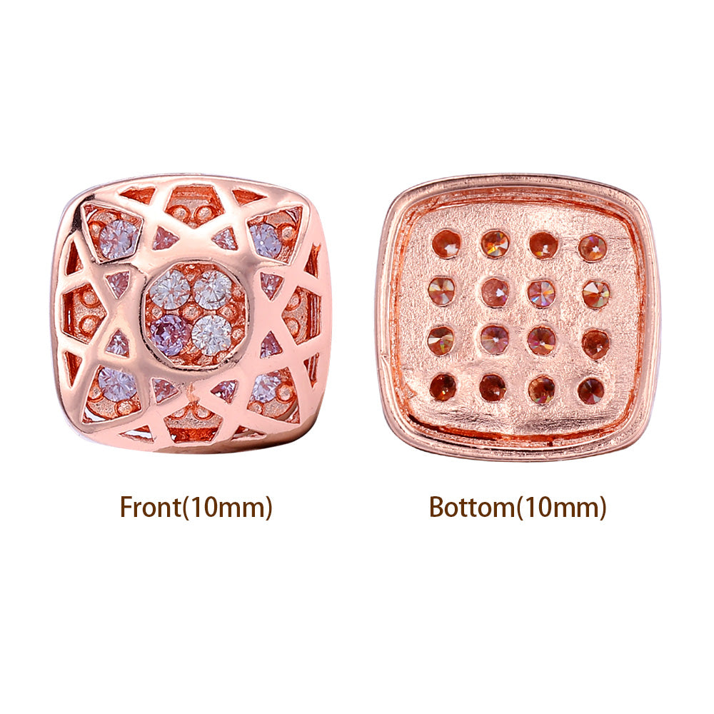 Cushion Square Shape Rose Gold Plated High-Quality Sew-on Alloy Charms Inlaid Cubic Zirconia WholesaleRhinestone