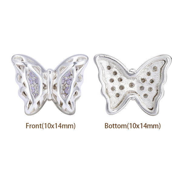 Butterfly Shape Silver Plated High-Quality Sew-on Alloy Charms Inlaid Cubic Zirconia WholesaleRhinestone