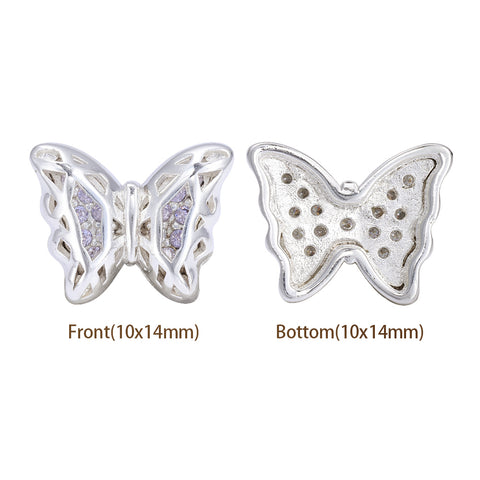 Butterfly Shape Silver Plated High-Quality Sew-on Alloy Charms Inlaid Cubic Zirconia