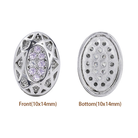 Oval Shape Imitation Rhodium Plated High-Quality Sew-on Alloy Charms Inlaid Cubic Zirconia