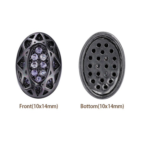 Oval Shape Hematite Plated High-Quality Sew-on Alloy Charms Inlaid Cubic Zirconia