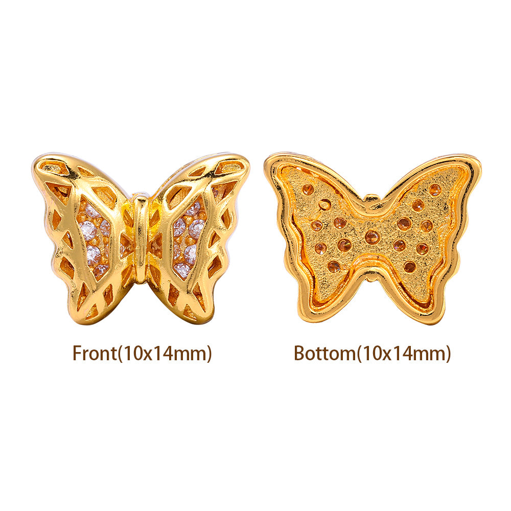 Butterfly Shape Golden Plated High-Quality Sew-on Alloy Charms Inlaid Cubic Zirconia