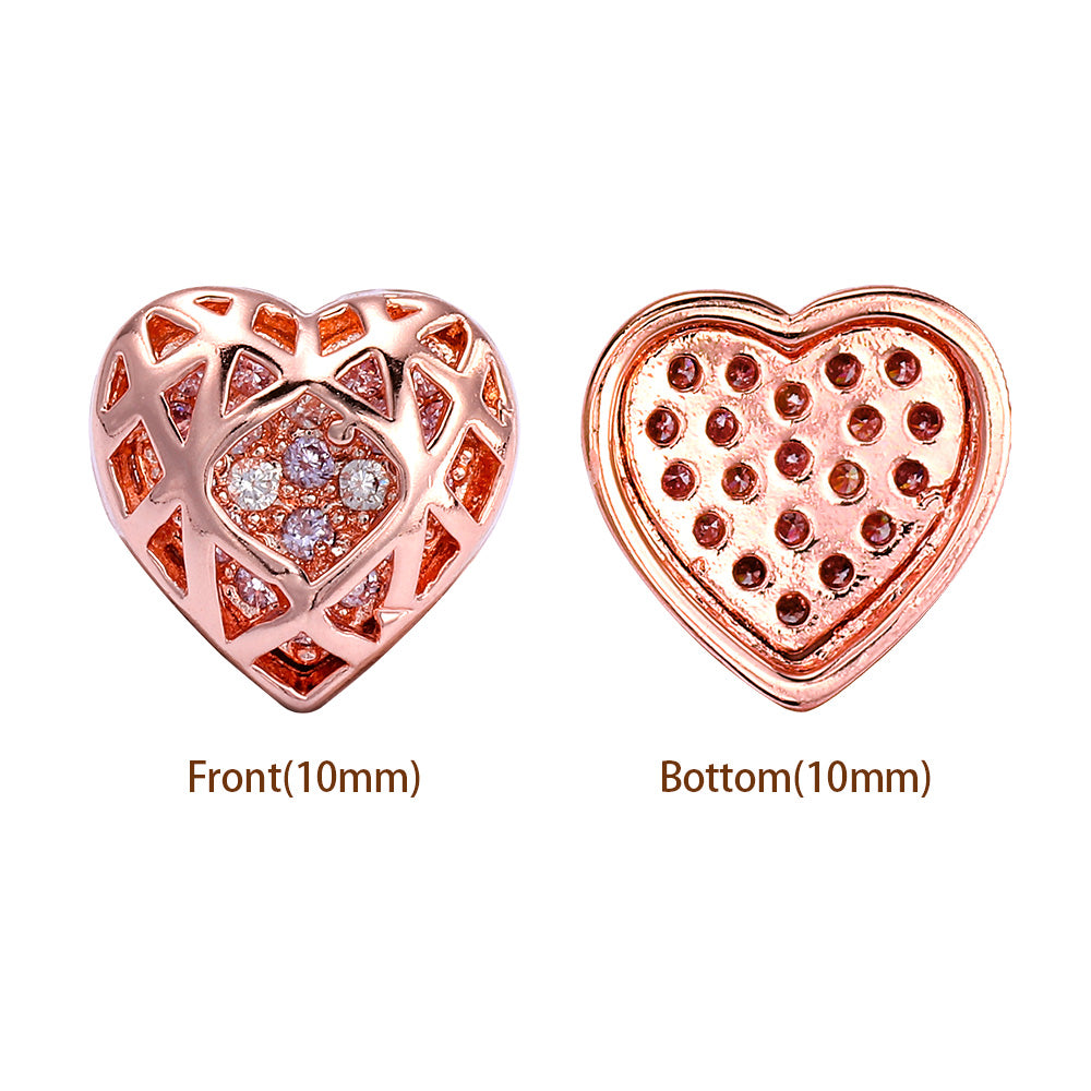 Heart Shape Rose Gold Plated High-Quality Sew-on Alloy Charms Inlaid Cubic Zirconia