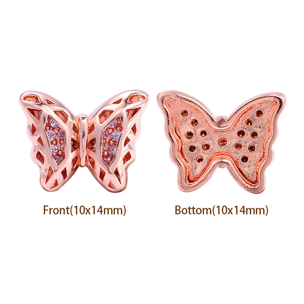 Butterfly Shape Rose Gold plated High-Quality Sew-on Alloy Charms Inlaid Cubic Zirconia