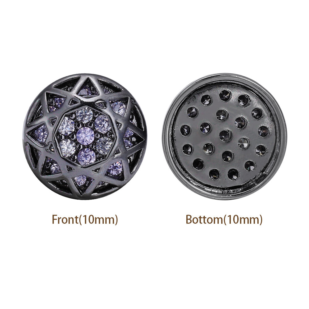 Round Shape Hematite Plated High-Quality Sew-on Alloy Charms Inlaid Cubic Zirconia WholesaleRhinestone