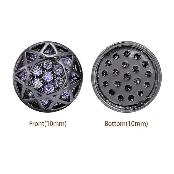 Round Shape Hematite Plated High-Quality Sew-on Alloy Charms Inlaid Cubic Zirconia WholesaleRhinestone