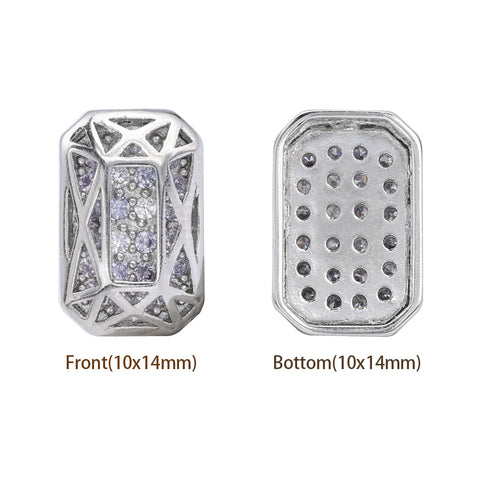 Octagon Shape Imitation Rhodium Plated High-Quality Sew-on Alloy Charms Inlaid Cubic Zirconia