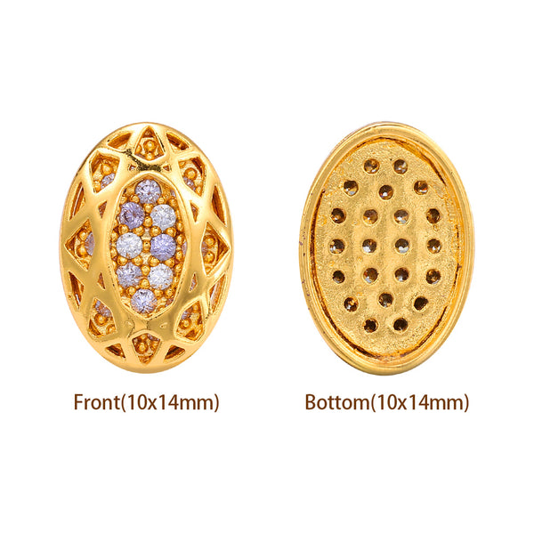 Oval Shape Golden Plated High-Quality Sew-on Alloy Charms Inlaid Cubic Zirconia WholesaleRhinestone