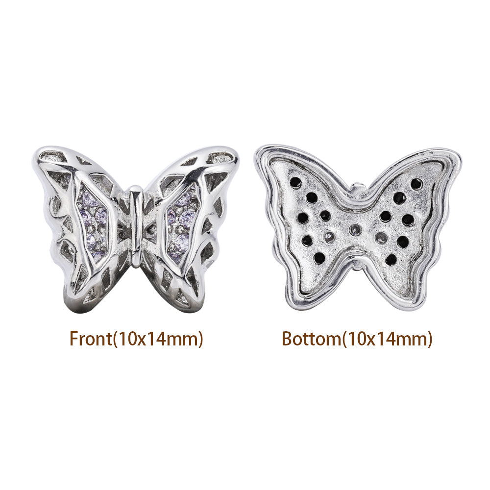 Butterfly Shape Imitation Rhodium Plated High-Quality Sew-on Alloy Charms Inlaid Cubic Zirconia