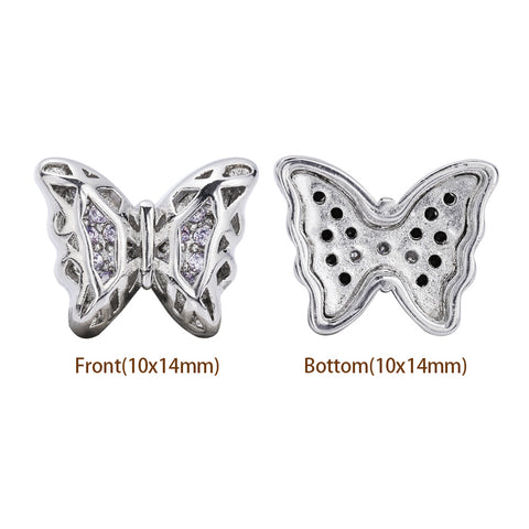 Butterfly Shape Imitation Rhodium Plated High-Quality Sew-on Alloy Charms Inlaid Cubic Zirconia