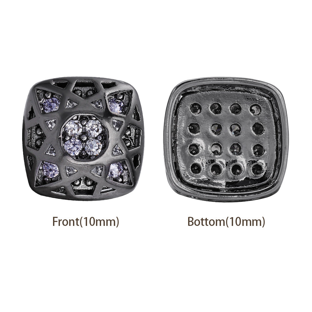 Cushion Square Shape Hematite Plated High-Quality Sew-on Alloy Charms Inlaid Cubic Zirconia