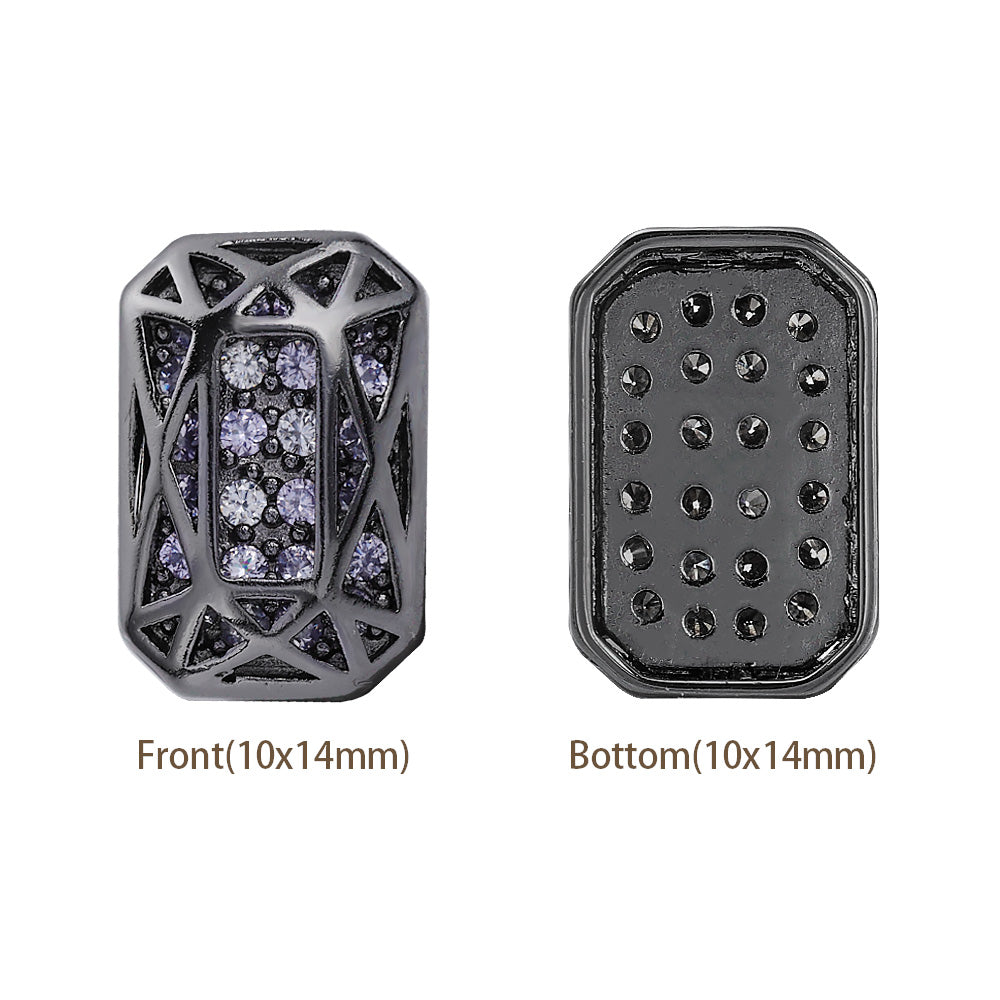Octagon Shape Hematite Plated High-Quality Sew-on Alloy Charms Inlaid Cubic Zirconia WholesaleRhinestone