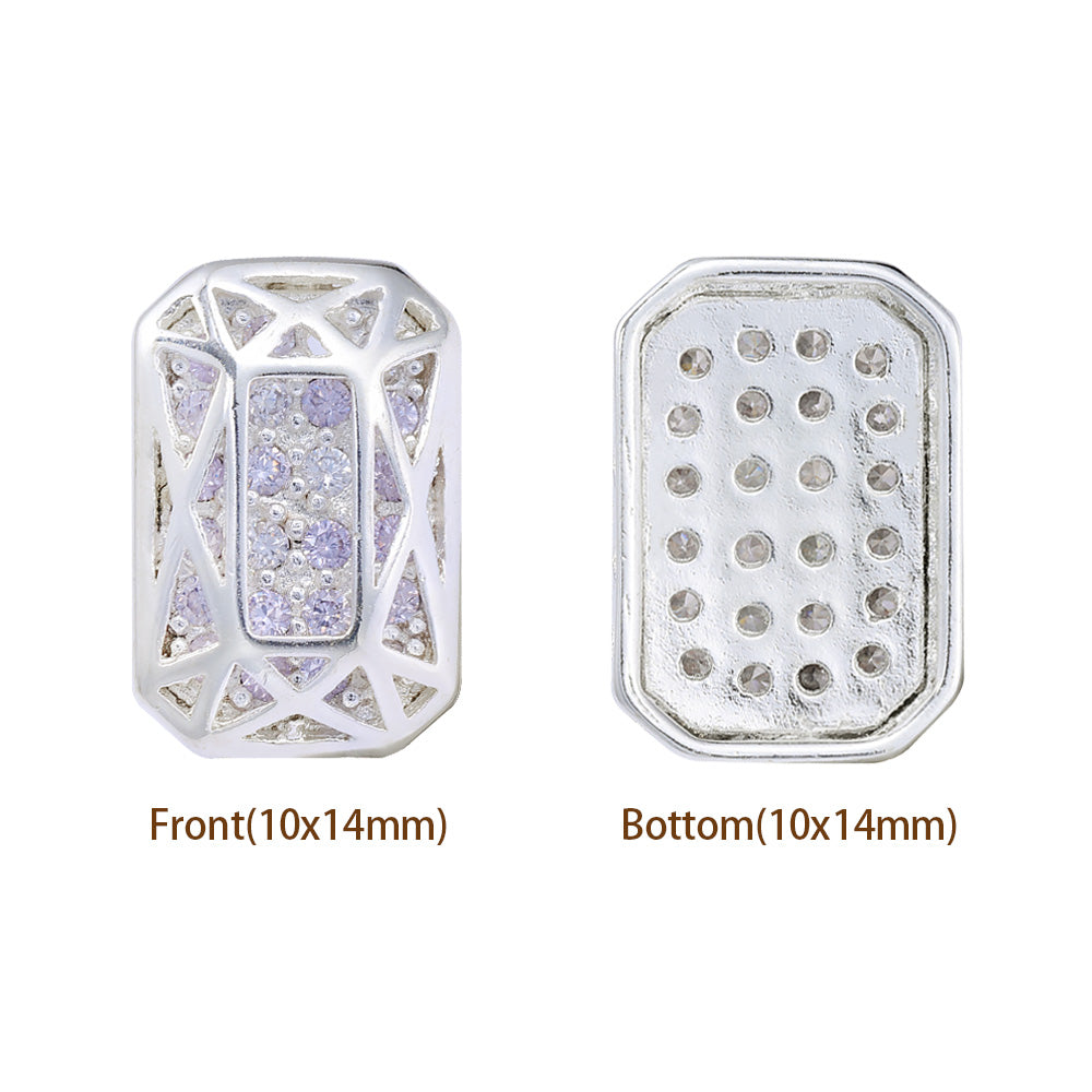 Octagon Shape Silver Plated High-Quality Sew-on Alloy Charms Inlaid Cubic Zirconia