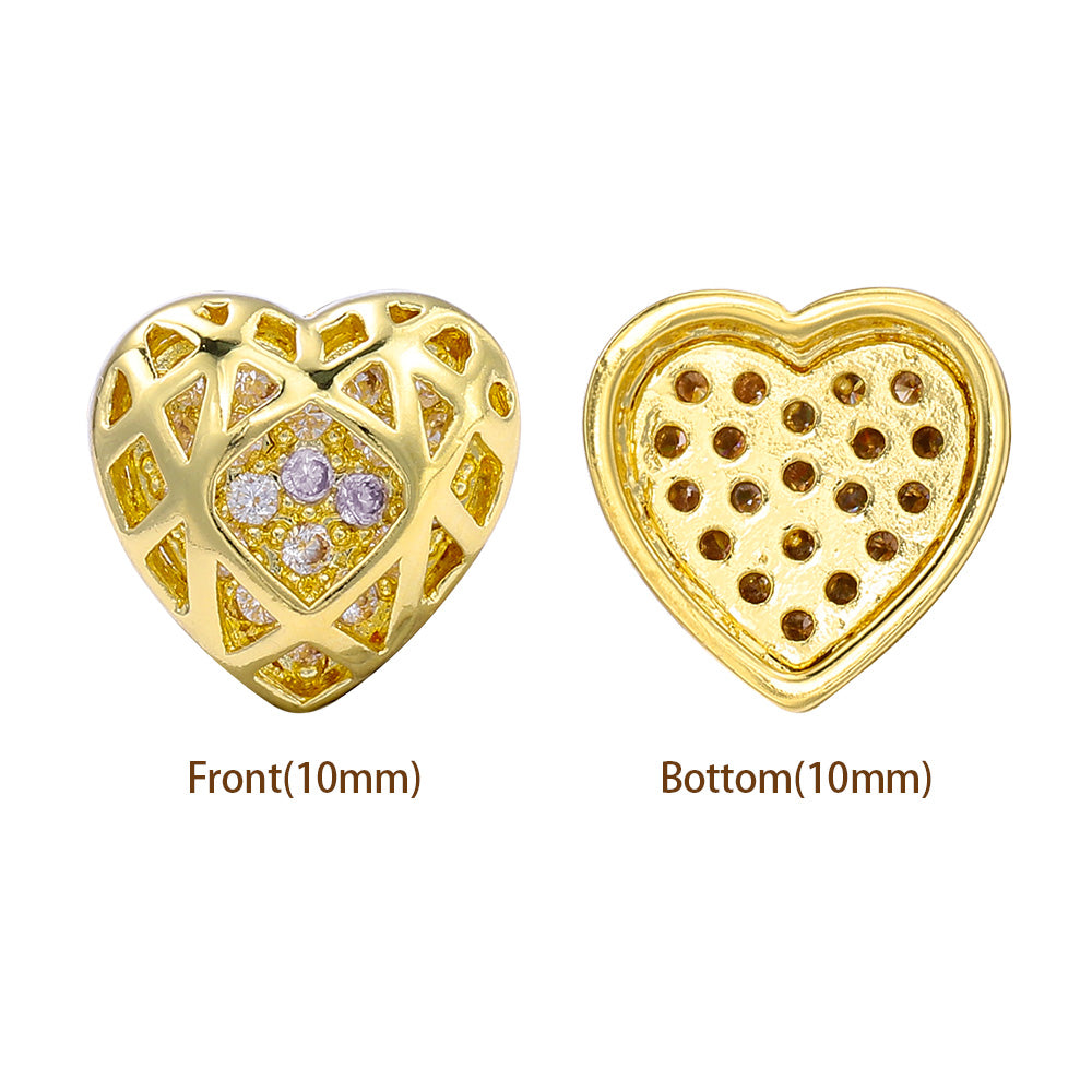 Heart Shape Golden Plated High-Quality Sew-on Alloy Charms Inlaid Cubic Zirconia WholesaleRhinestone