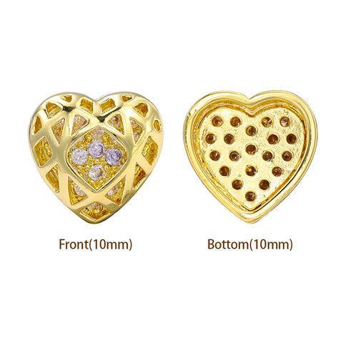 Heart Shape Golden Plated High-Quality Sew-on Alloy Charms Inlaid Cubic Zirconia