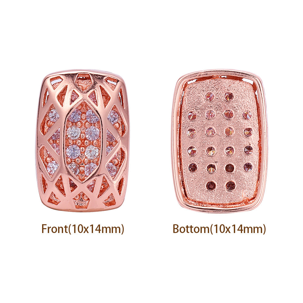 Cushion Rectangle Shape Rose Gold Plated High-Quality Sew-on Alloy Charms Inlaid Cubic Zirconia