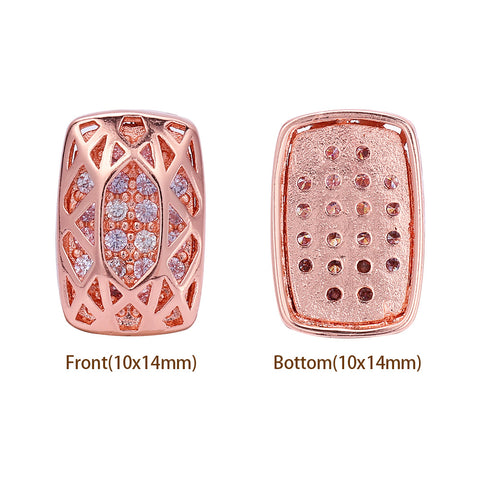 Cushion Rectangle Shape Rose Gold Plated High-Quality Sew-on Alloy Charms Inlaid Cubic Zirconia