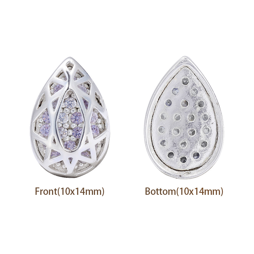 Drop Shape Silver Plated High-Quality Sew-on Alloy Charms Inlaid Cubic Zirconia WholesaleRhinestone