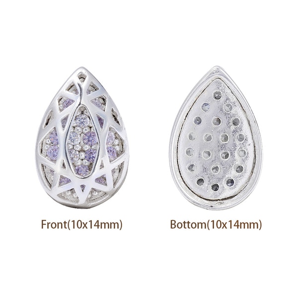 Drop Shape Silver Plated High-Quality Sew-on Alloy Charms Inlaid Cubic Zirconia WholesaleRhinestone