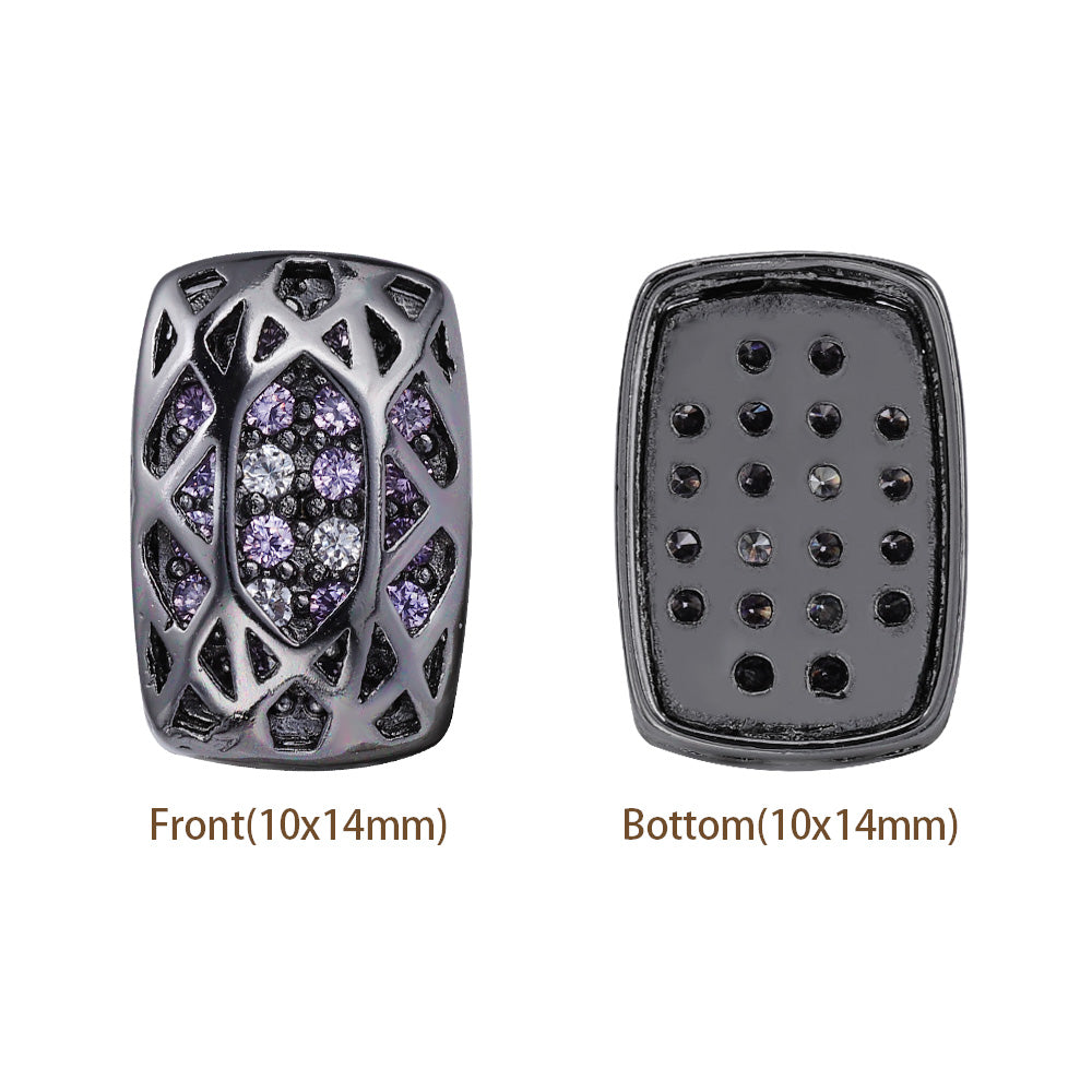 Cushion Rectangle Shape Hematite Plated High-Quality Sew-on Alloy Charms Inlaid Cubic Zirconia