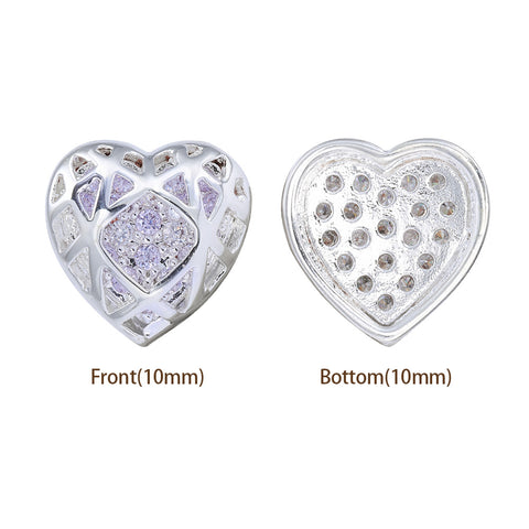 Heart Shape Silver Plated High-Quality Sew-on Alloy Charms Inlaid Cubic Zirconia