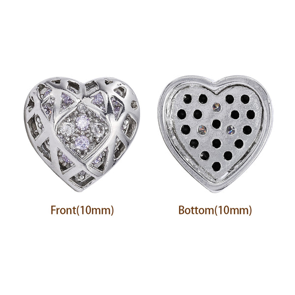 Heart Shape Imitation Rhodium Plated High-Quality Sew-on Alloy Charms Inlaid Cubic Zirconia WholesaleRhinestone