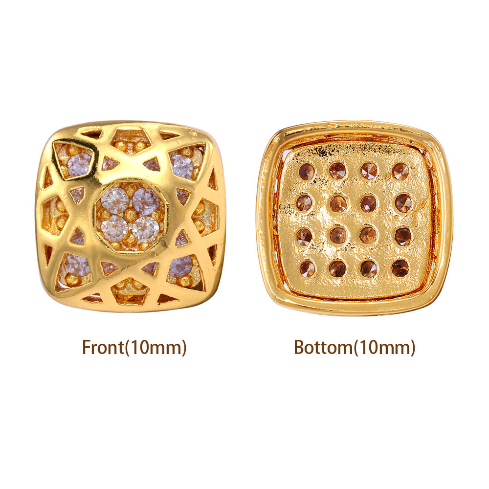 Cushion Square Shape Golden Plated High-Quality Sew-on Alloy Charms Inlaid Cubic Zirconia