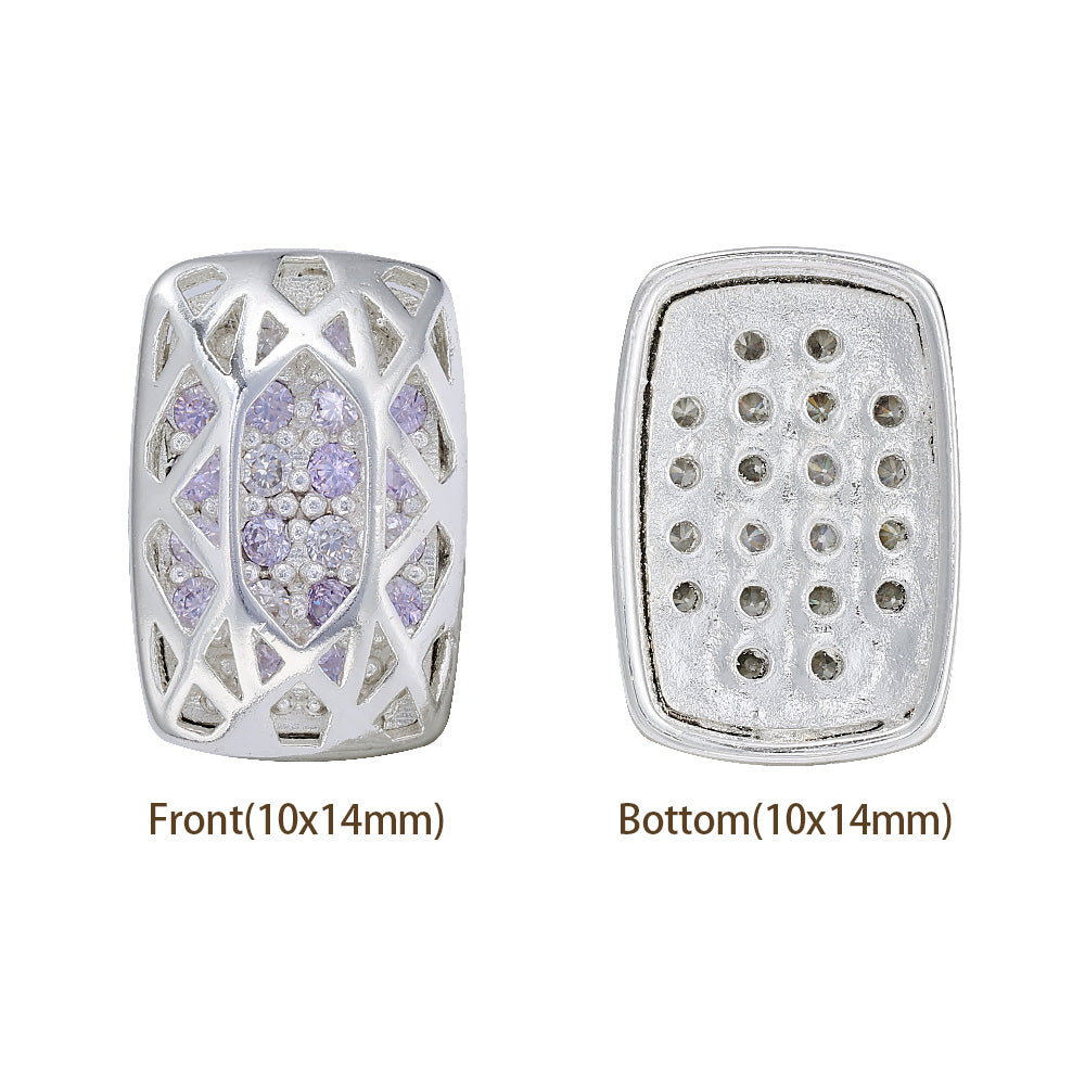 Cushion Rectangle Shape Silver Plated High-Quality Sew-on Alloy Charms Inlaid Cubic Zirconia