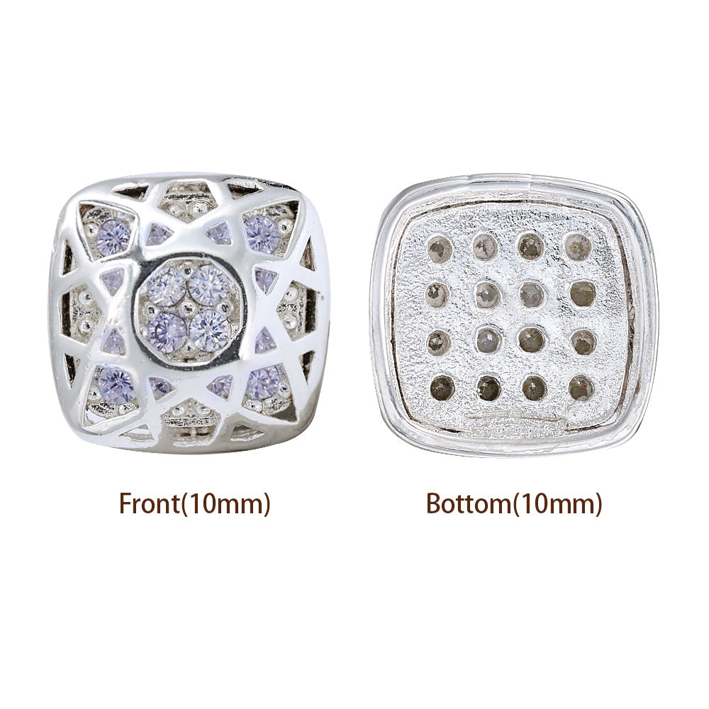 Cushion Square Shape Silver Plated High-Quality Sew-on Alloy Charms Inlaid Cubic Zirconia WholesaleRhinestone