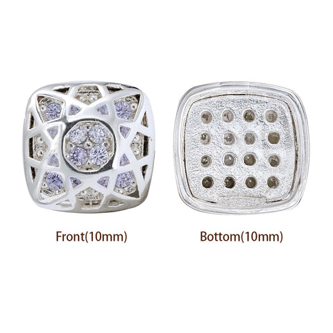 Cushion Square Shape Silver Plated High-Quality Sew-on Alloy Charms Inlaid Cubic Zirconia