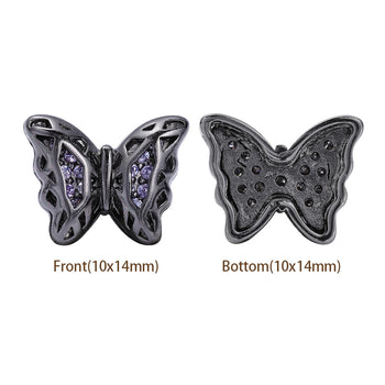Mixed Colors Butterfly Shape Hematite Plated High-Quality Sew-on Alloy Charms Inlaid Cubic Zirconia WholesaleRhinestone