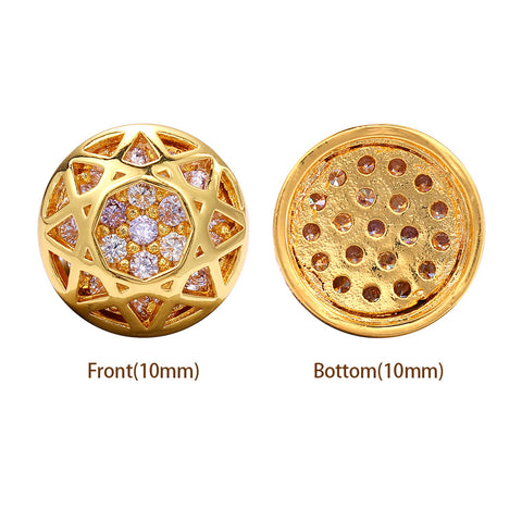 Round Shape Golden Plated High-Quality Sew-on Alloy Charms Inlaid Cubic Zirconia