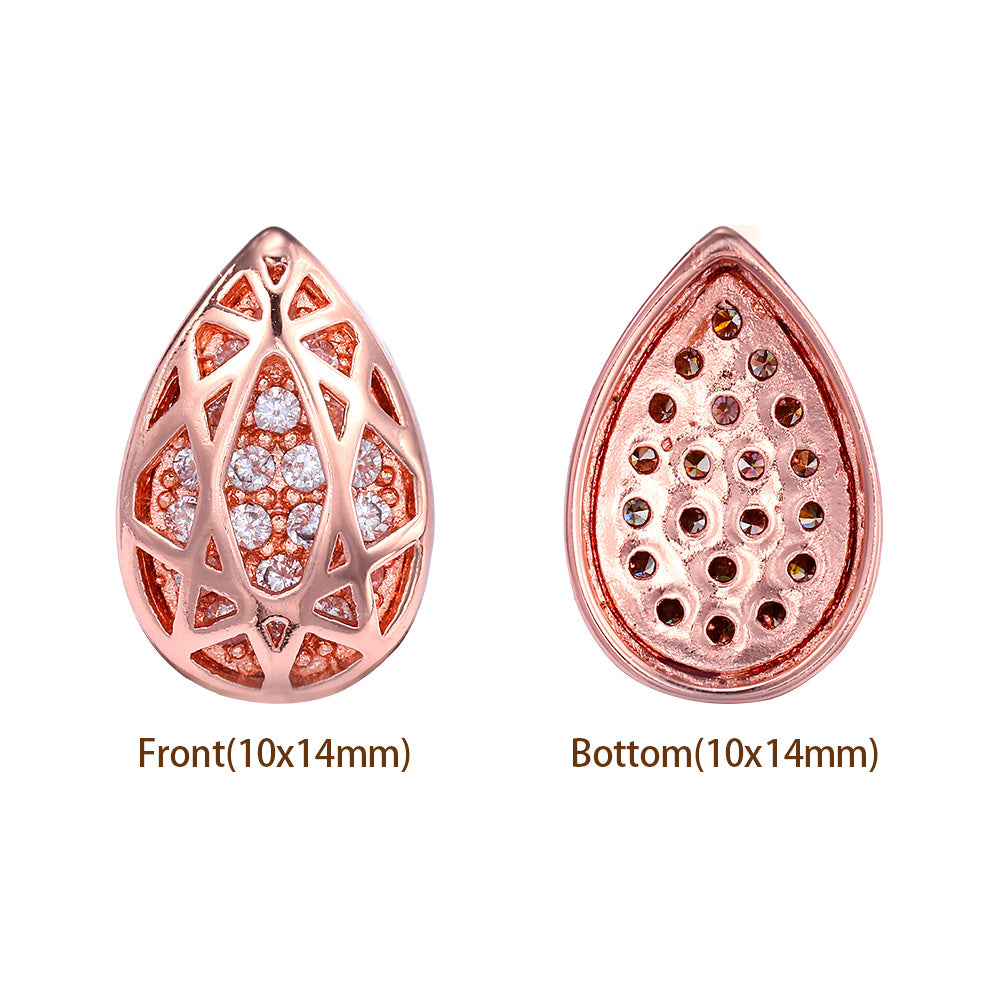 Drop Shape Rose Gold Plated High-Quality Sew-on Alloy Charms Inlaid Cubic Zirconia