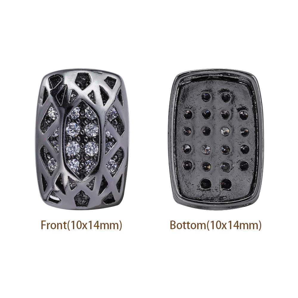 Cushion Rectangle Shape Hematite Plated High-Quality Sew-on Alloy Charms Inlaid Cubic Zirconia WholesaleRhinestone