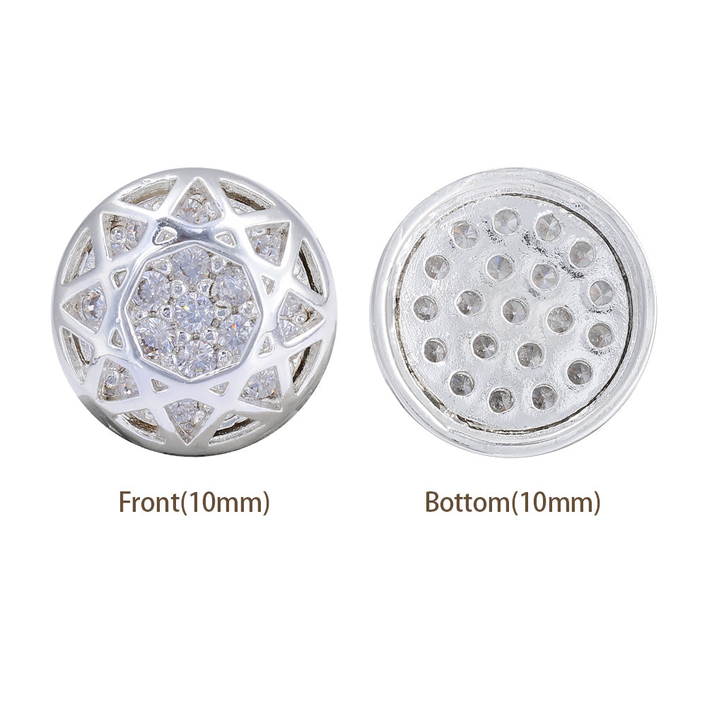 Round Shape Silver Plated High-Quality Sew-on Alloy Charms Inlaid Cubic Zirconia WholesaleRhinestone