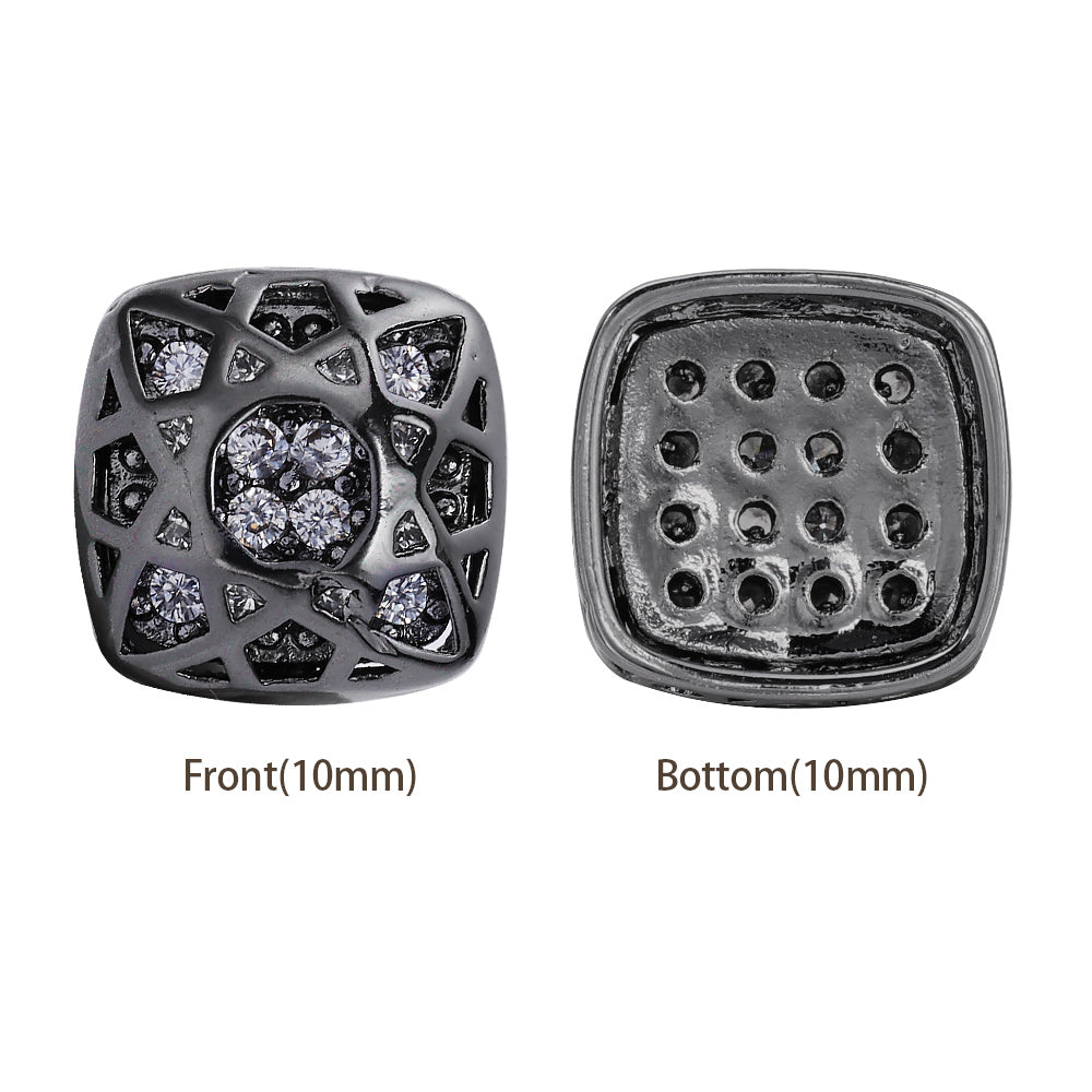 Cushion Square Shape Hematite Plated High-Quality Sew-on Alloy Charms Inlaid Cubic Zirconia