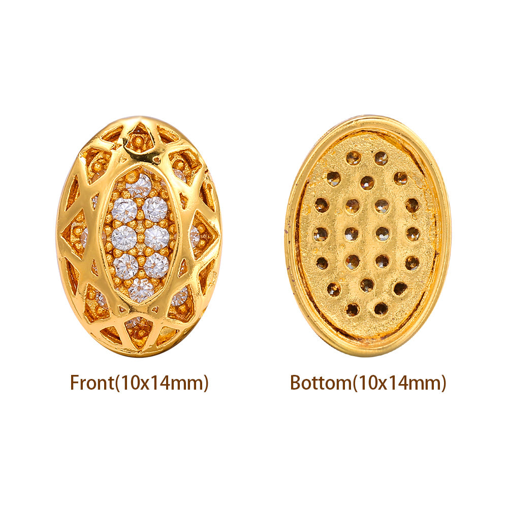 Oval Shape Golden Plated High-Quality Sew-on Alloy Charms Inlaid Cubic Zirconia WholesaleRhinestone
