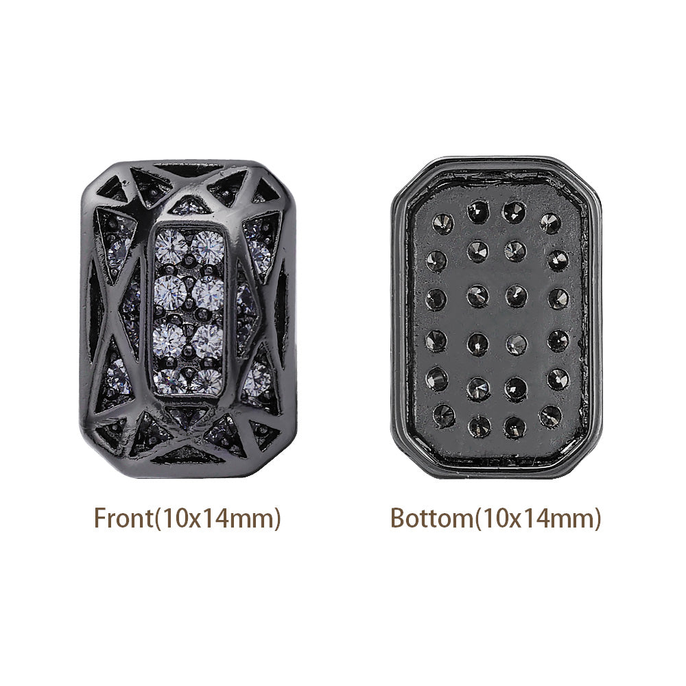 Octagon Shape Hematite Plated High-Quality Sew-on Alloy Charms Inlaid Cubic Zirconia WholesaleRhinestone