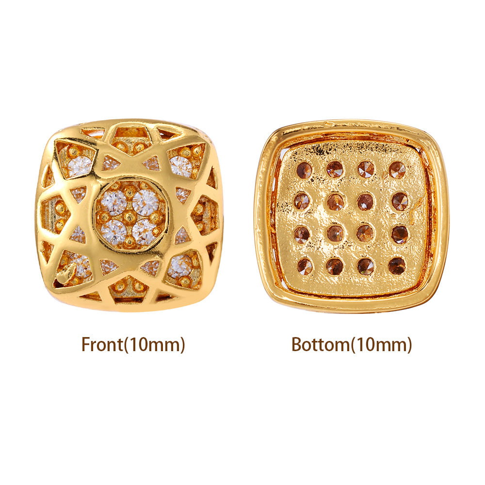 Cushion Square Shape Golden Plated High-Quality Sew-on Alloy Charms Inlaid Cubic Zirconia