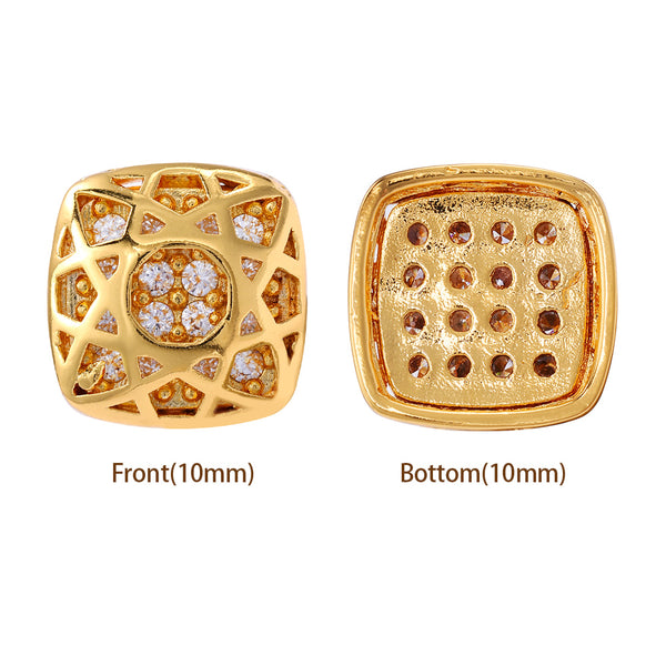 Cushion Square Shape Golden Plated High-Quality Sew-on Alloy Charms Inlaid Cubic Zirconia WholesaleRhinestone