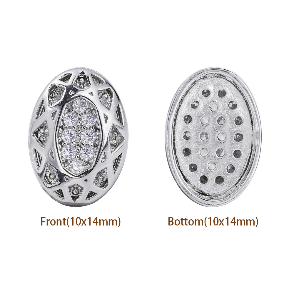 Oval Shape Imitation Rhodium Plated High-Quality Sew-on Alloy Charms Inlaid Cubic Zirconia