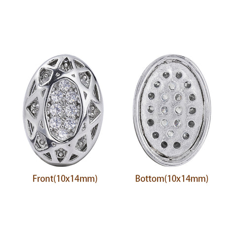 Oval Shape Imitation Rhodium Plated High-Quality Sew-on Alloy Charms Inlaid Cubic Zirconia