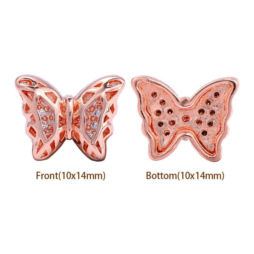 Butterfly Shape Rose Gold plated High-Quality Sew-on Alloy Charms Inlaid Cubic Zirconia WholesaleRhinestone